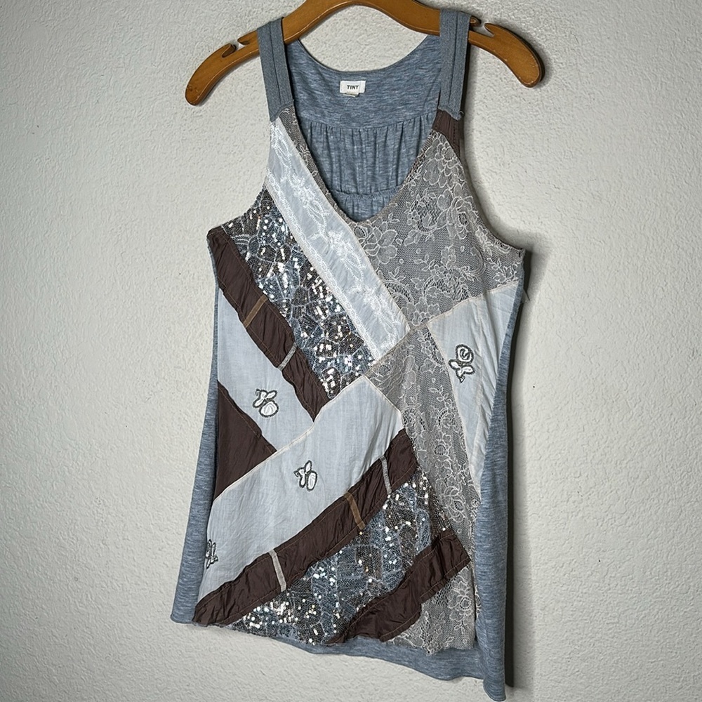 Anthropologie Tiny Patchwork Sequined Lace Tank S… - image 4